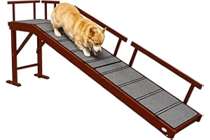 PawHut Wooden Dog Ramp for Large Dogs, 73" Long Pet Ramp with Non-Slip Rug, Removable Guardrails, Dog Stairs for Couch, Bed, 