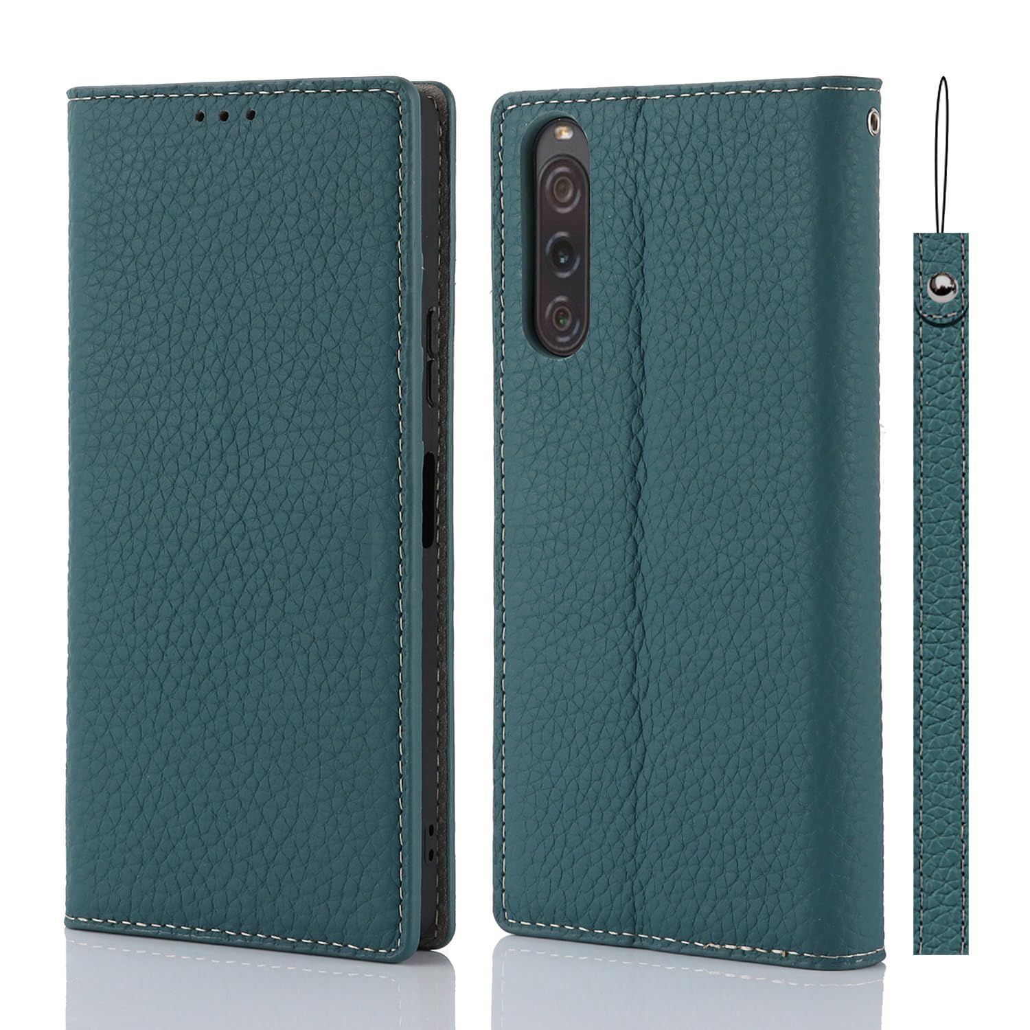 Cavor Phone Case Sony Xperia 10 V with Strap,Genuine Leather Flip Wallet Case,[3 Card Holder][Magnetic Closure][RFID-Blocking],Protective Case Cover for Sony Xperia 10 V - Sky Blue — image 1