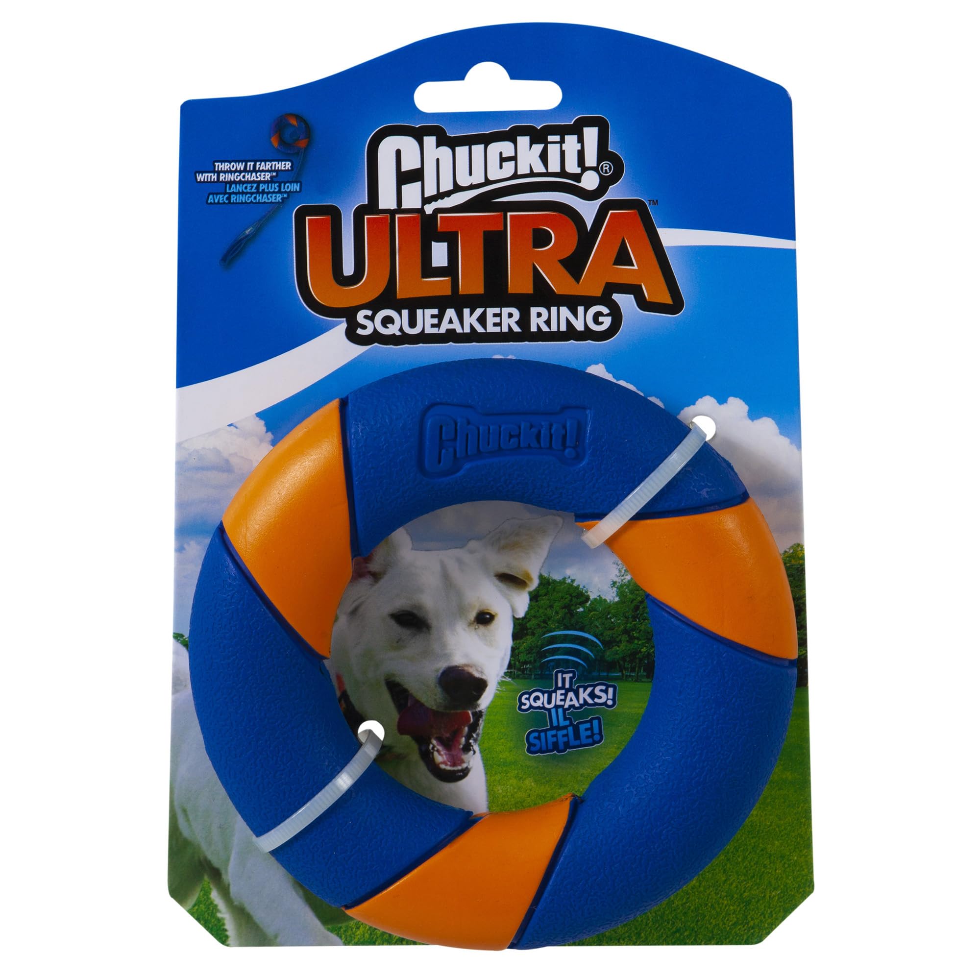 Chuckit! Ultra Squeaker Dog Toy Rubber Ring Erratic Bounce, Zig-Zags & Hops With Squeak Interactive Fetch Play Toy for Dogs