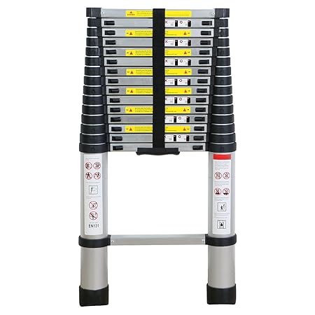 WolfWise 4,7M Teleskopleiter, Rutschfester Klappleiter Stehleiter Mehrzweckleiter aus hochwertiges Aluminium, 150 kg/330 Pfun