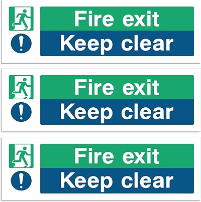 Rubigo Fire Exit Keep Clear Sign 30x10cm Multipack 3 Self Adhesive