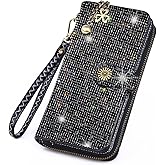 LIFUTOPIA Bling Rhinestone Womens Wallet Wristlet Clutch Handbags Sunflower Lucky Purse Credit Card Holder Large Capacity