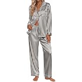 Ekouaer Silk Satin Pajamas for Womens Button Up Long Sleeve Pjs Lounge Set
