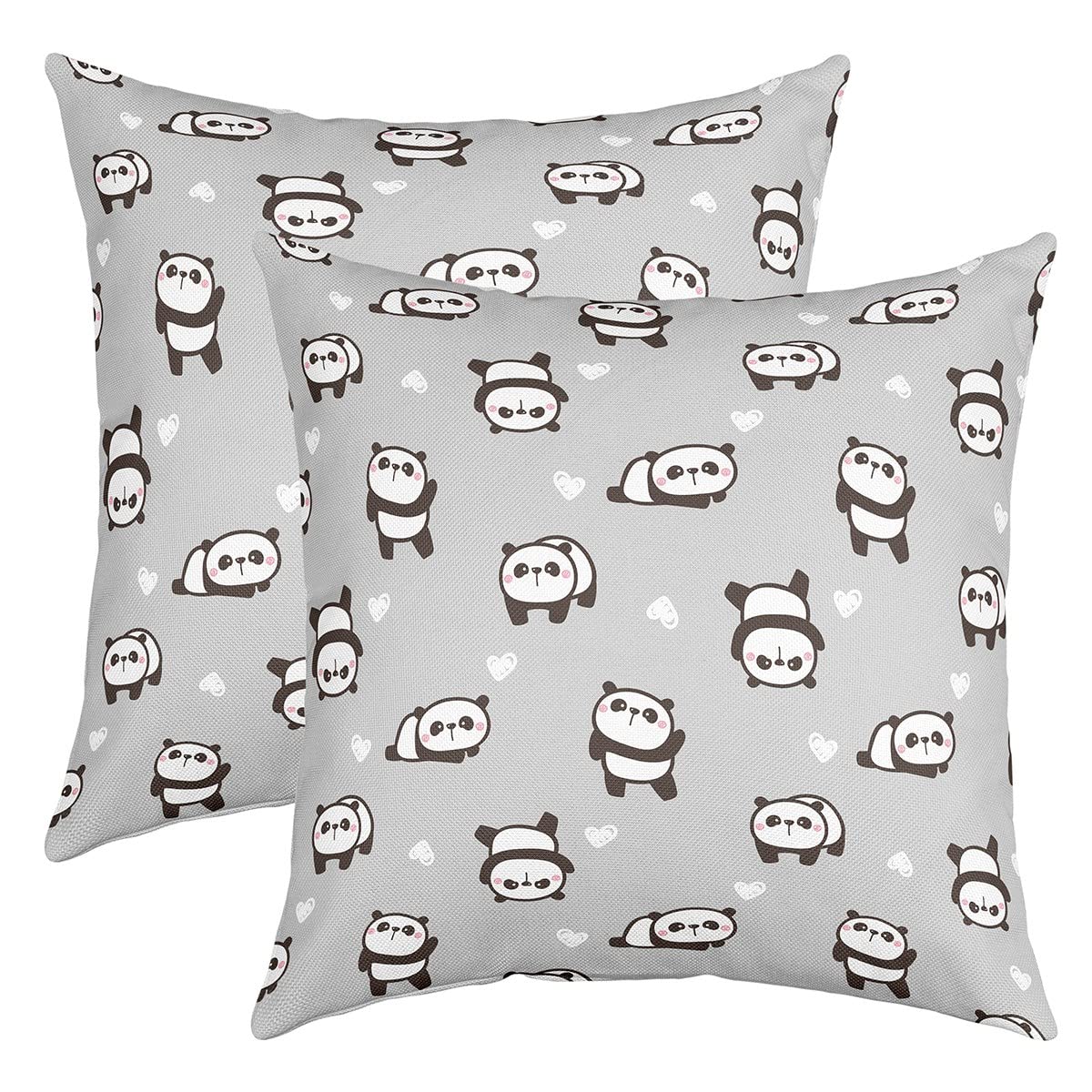 Cartoon Panda Throw Pillow Covers 18"x18" Set of 2 Soft Cute Animal Cushion Covers for for Sofa Cute Animal Decor Black White Heart Love Panda Bear Decorative Pillowcases Outdoor Pillows Covers