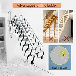 13 Steps Wall-Mounted Folding Stairs, Extra Wider