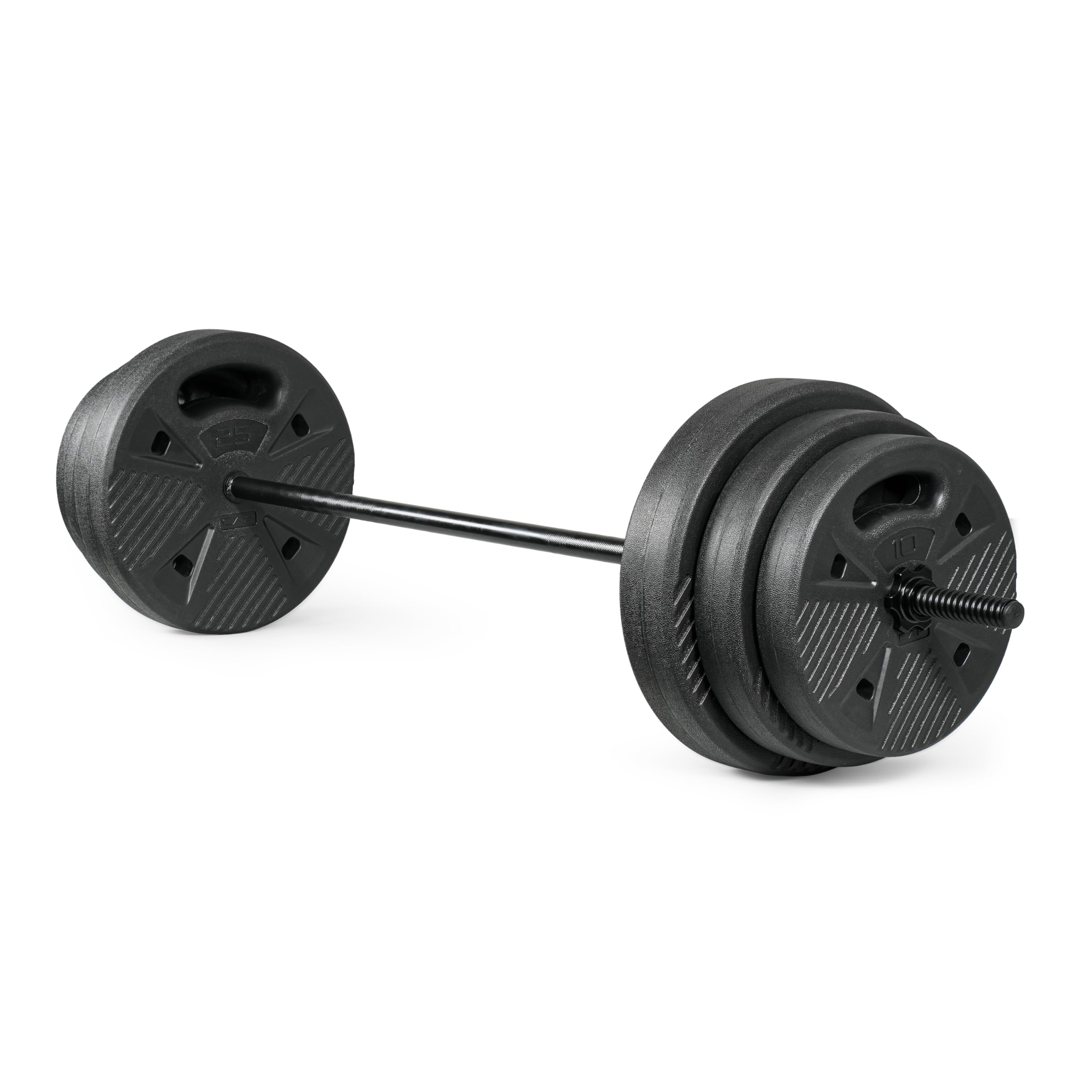Photo 1 of ***HALF MISSING SEE NOTES***
CAP Threaded Barbell Set with 100 LB Cement Grip Plates | 47" Threaded Bar, 25LB / 15LB / 10LB Grip Plates, Star Collars, Home Gym Weight Set for Strength Training