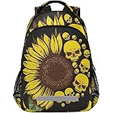 panksolu Skull & Sunflowers Backpacks Lightweight Laptop Backpack School Book Bag Travel Hiking Daypack for Women Men Teens Kids One Size