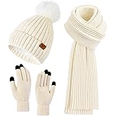 LackBlue Womens Winter Beanie Hat Scarf Touchscreen Gloves Set Knit Warm Skull Caps Long Neck Scarves for Women Men