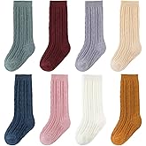 Zumou Toddler Knee High Socks 8 Pairs Baby Little Girls Cable Knit Cotton Stockings 0-5T (0-12 Months, Assorted 8-pack)