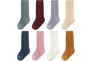 Zumou Toddler Knee High Socks 8 Pairs Baby Little Girls Cable Knit Cotton Stockings 0-5T (3-5T, Assorted 8-pack)