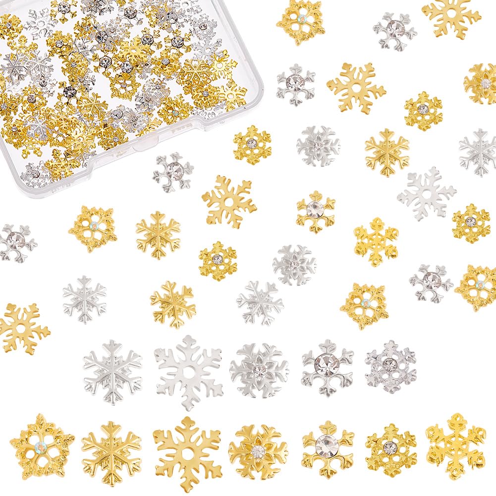 OLYCRAFT 96pcs Snowflake Themed Resin Fillers 7-Style Resin Fillers Alloy Epoxy Resin Supplies UV Resin Filling Accessories Silver Gold for Christmas Theme Resin Jewelry Making