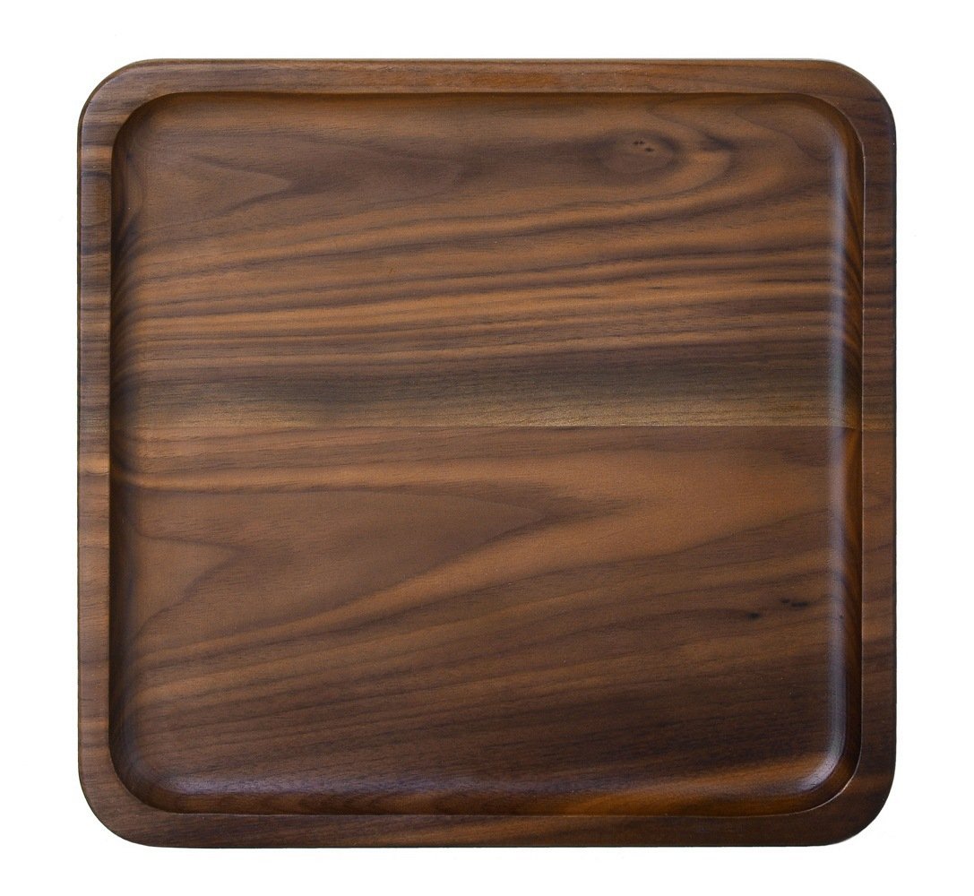 Photo 1 of Rustic Walnut Wooden Serving Tray - Solid Wood Square Rectangle Platter for Tea, Coffee Table (Square Small 6.3 x 6.3 inch)