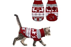 GOYOSWA Cat Christmas Sweater Pet Winter Warm Coat Pajamas Reindeer Snowflake Knitwear Cat Sweater for Cats Kitty Puppy (Reindeer, S)
