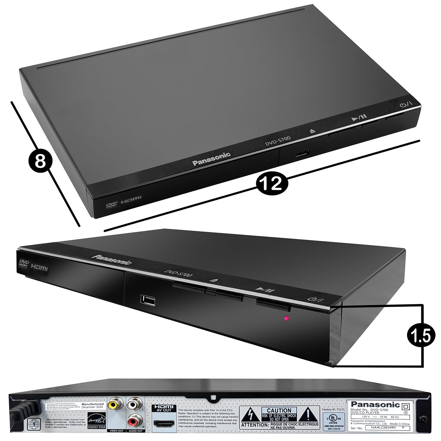 Panasonic DVD Player DVD-S700 + Remote Control + High Speed 6 Foot 4K HDMI Cable + Ultra USB Flash Drive 64GB and Quality Photo Microfiber Cloth