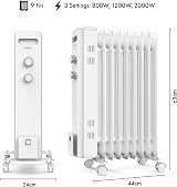 VonHaus Oil Filled Radiator 9 Fin 2000W Portable Electric Heater view 8