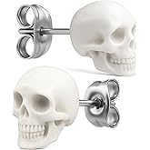 Earth Accessories Sustainably Sourced Organic Bone Skull Earrings for Women or Men - Stud Skeleton Ear Rings - Gothic Skeleton Jewelry
