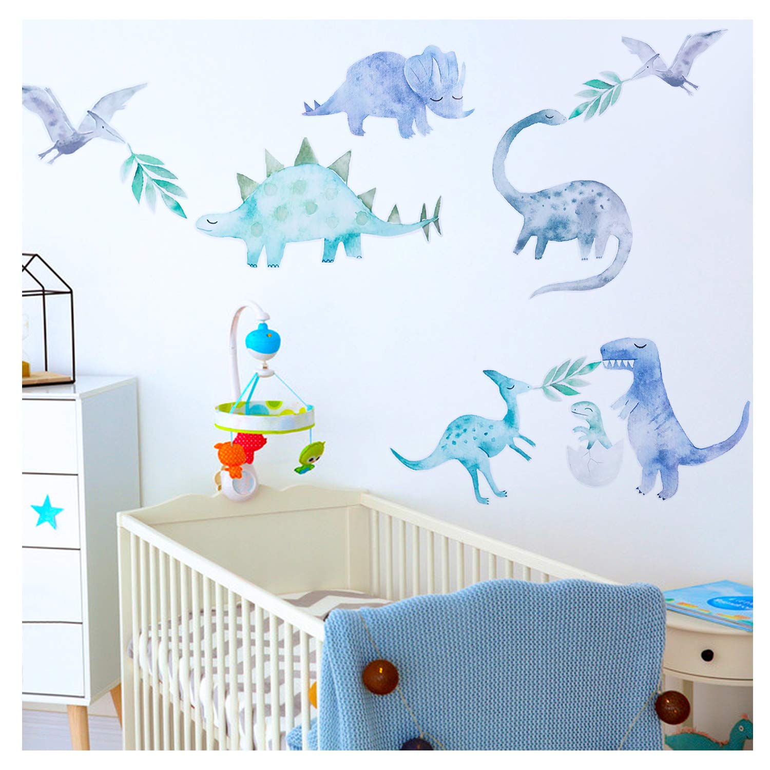 Kids Dinosaur Wall Decal Stickers Watercolor Animal Wall Stickers Removable Wallpaper Decoration for Nursery Bedroom Living Room