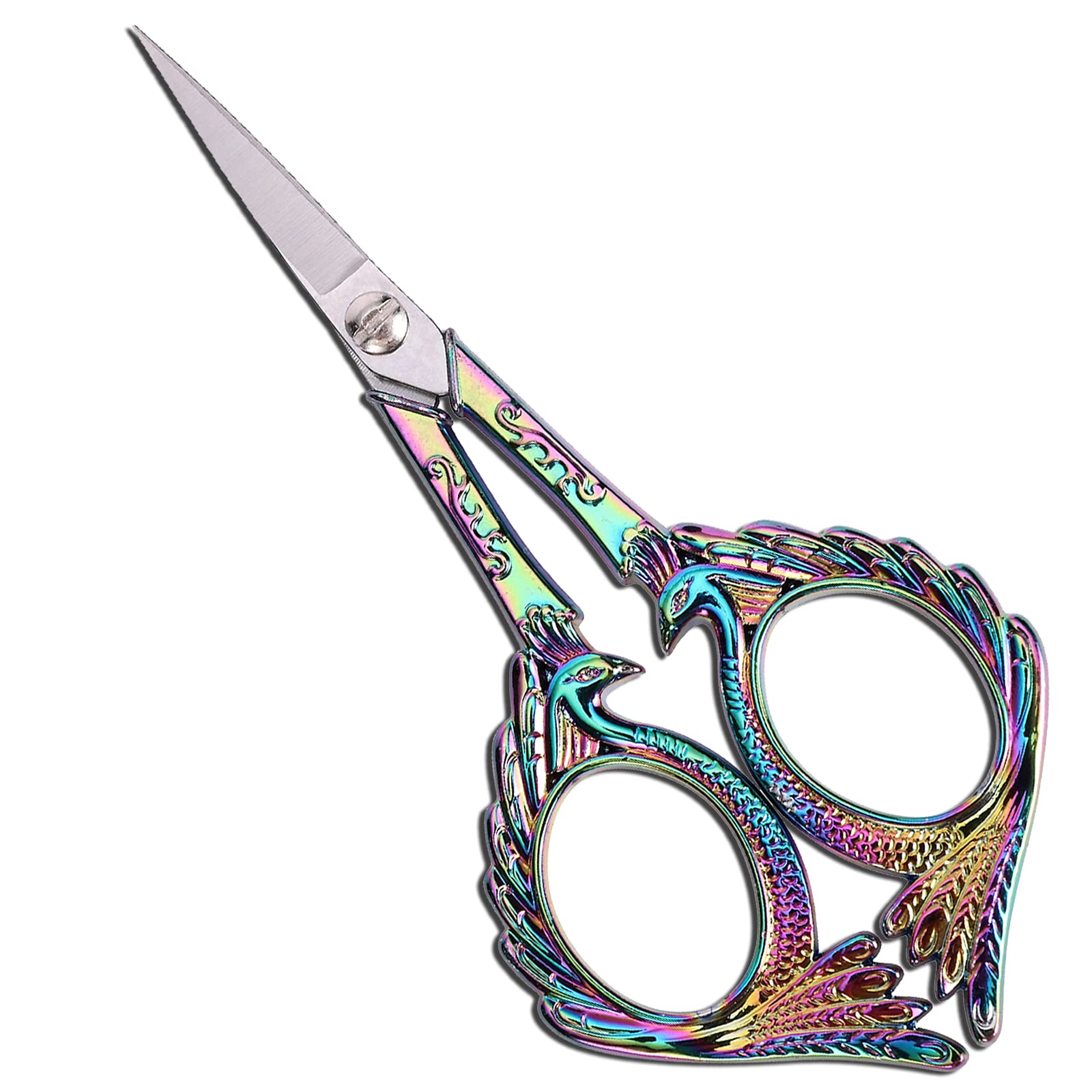 YOUGUOM Embroidery Scissors - Small Vintage Sharp Detail Shears for DIY Craft, Sewing, Artwork, Needlework Yarn, Fabric Cutting, Thread Snips, 5in Rainbow Peacock Style — image 1