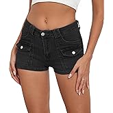 Aotasely Women's Stretchy Jean Shorts Mid Waisted Twill Shorts Stretch Junior Booty Denim Shorts with Pockets Club Night