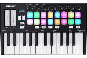 Taruor USB MIDI Keyboard Controller, Portable 25-Key USB MIDI Keyboard Controller with 16 RGB Backlit Trigger Pads 8 Assignable Control Knobs