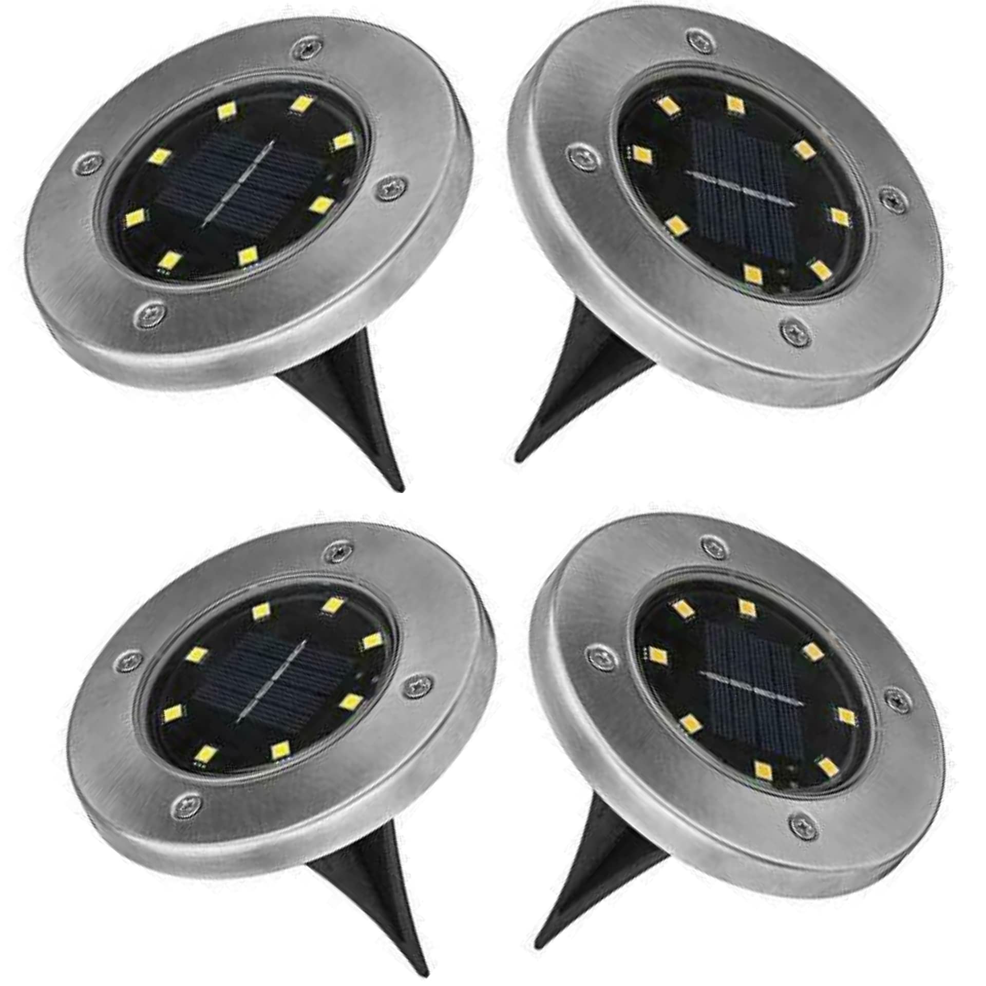 ADEPTNA Premium 4PK Super Bright LED Solar Powered Garden Ground Lights – Wireless External Automatic LED Lights – Rust Resistant and Waterproof (4PK Stainless Steel Effect LED)