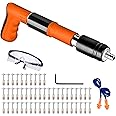 Concrete Nail Gun Kits with 50 Pcs Nails Manual Wall Fastening Tool Concrete Steel Nail Gun 4 Gears Power Adjustable Wall Nail Shooting Machine