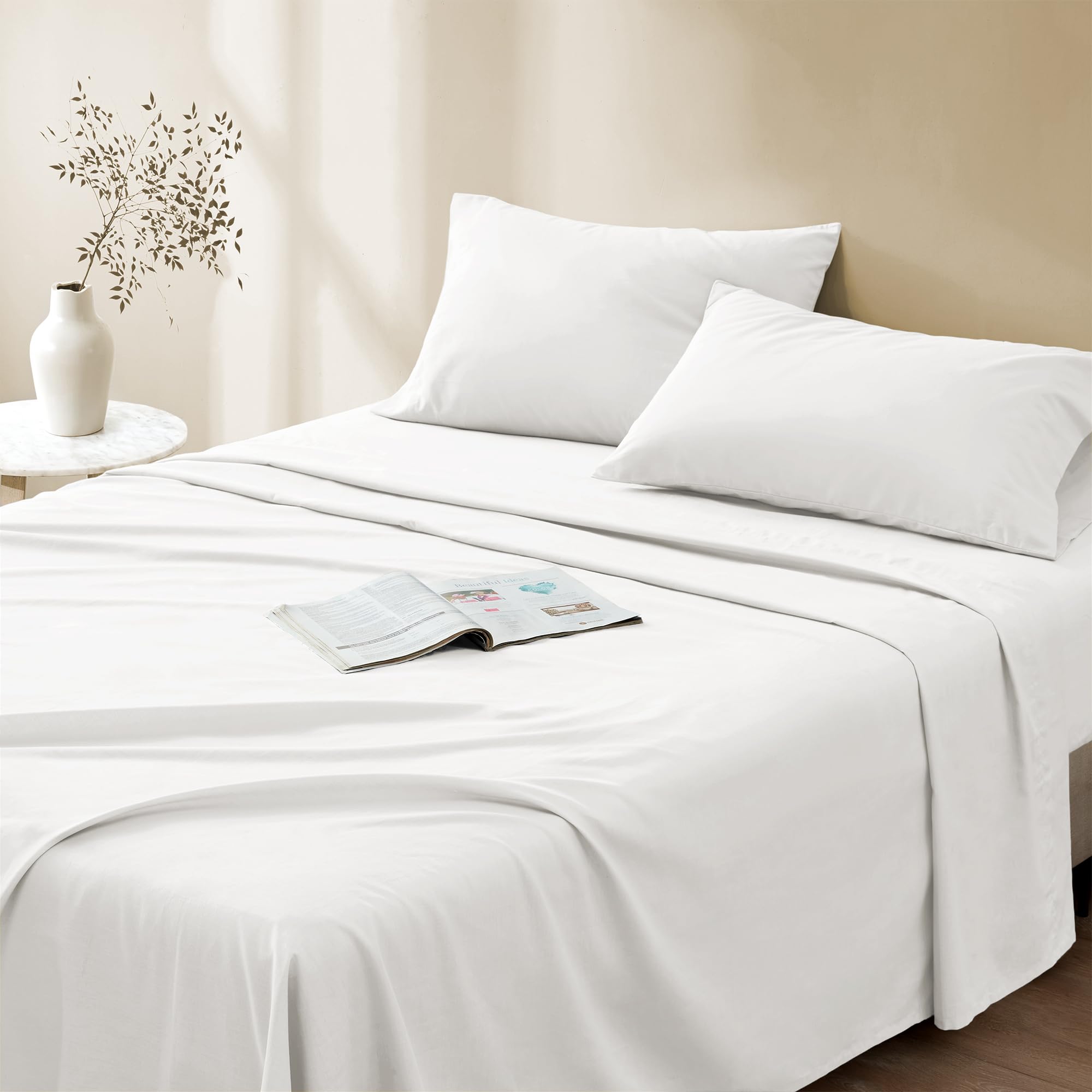 Comfort Spaces 100% Cotton Twin Sheet Set, 144TC, White 3 Piece