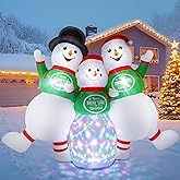 6.5FT Christmas Inflatable Snowman Decorations - Blow Up Christmas Outdoor Snowman Family with Rotating Colorful LED Light & Top Hat, Xmas Inflatable Decor for Yard Lawn Garden Holiday Party