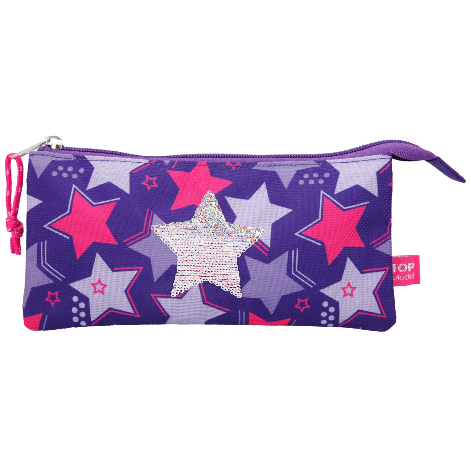 Depesche Top Model 10661 Fan Pencil Case with Star Made of Sequins, Approx. 22.5 x 12 x 4 cm