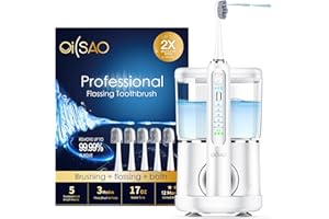 OILSAO Electric Toothbrush with Water Flosser,Professional Flossing Toothbrush Oral Irrigator Toothbrush Combo 2-in-1 Brushing & Flossing for Teeth Cleaning (White)