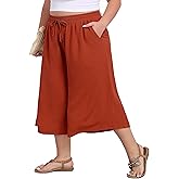LIGHTBACK Women's Plus Size Wide Leg Capri Pants Loose Lounge Cropped Culottes Summer Casual Palazzo Pants with Pockets