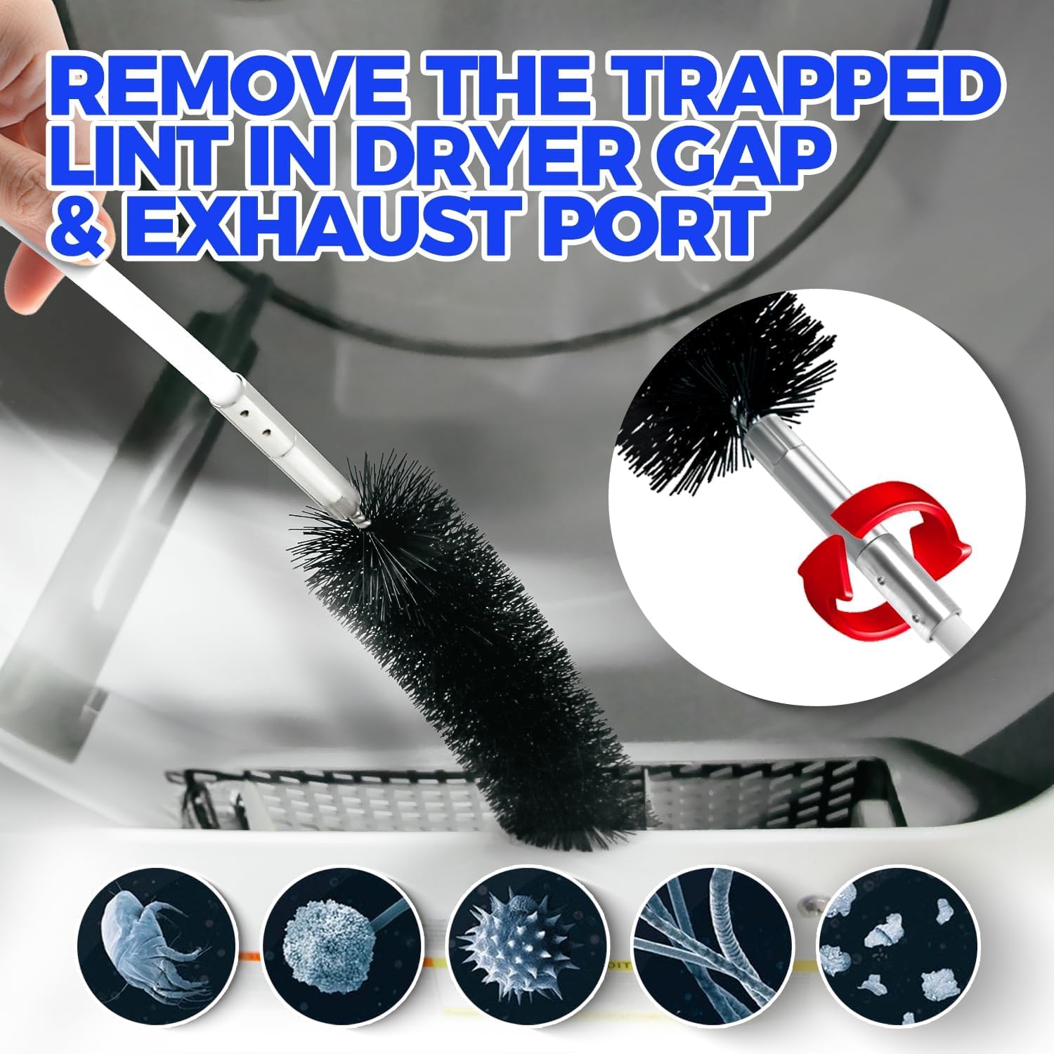 Holikme 15 Feet Dryer Vent Cleaner Kit, Lint Remover, Extends Up to 15 Feet, Synthetic Brush Head, Use with or Without a Power Drill
