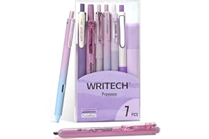 WRITECH Gel Pens Journaling Highlighters: Journal Set Aesthetic Assorted Pastel Color Ink 0.5mm Fine Point Retractable 0.7mm Black Pen Smooth Writing Drawing No Bleed 7ct (Purple)