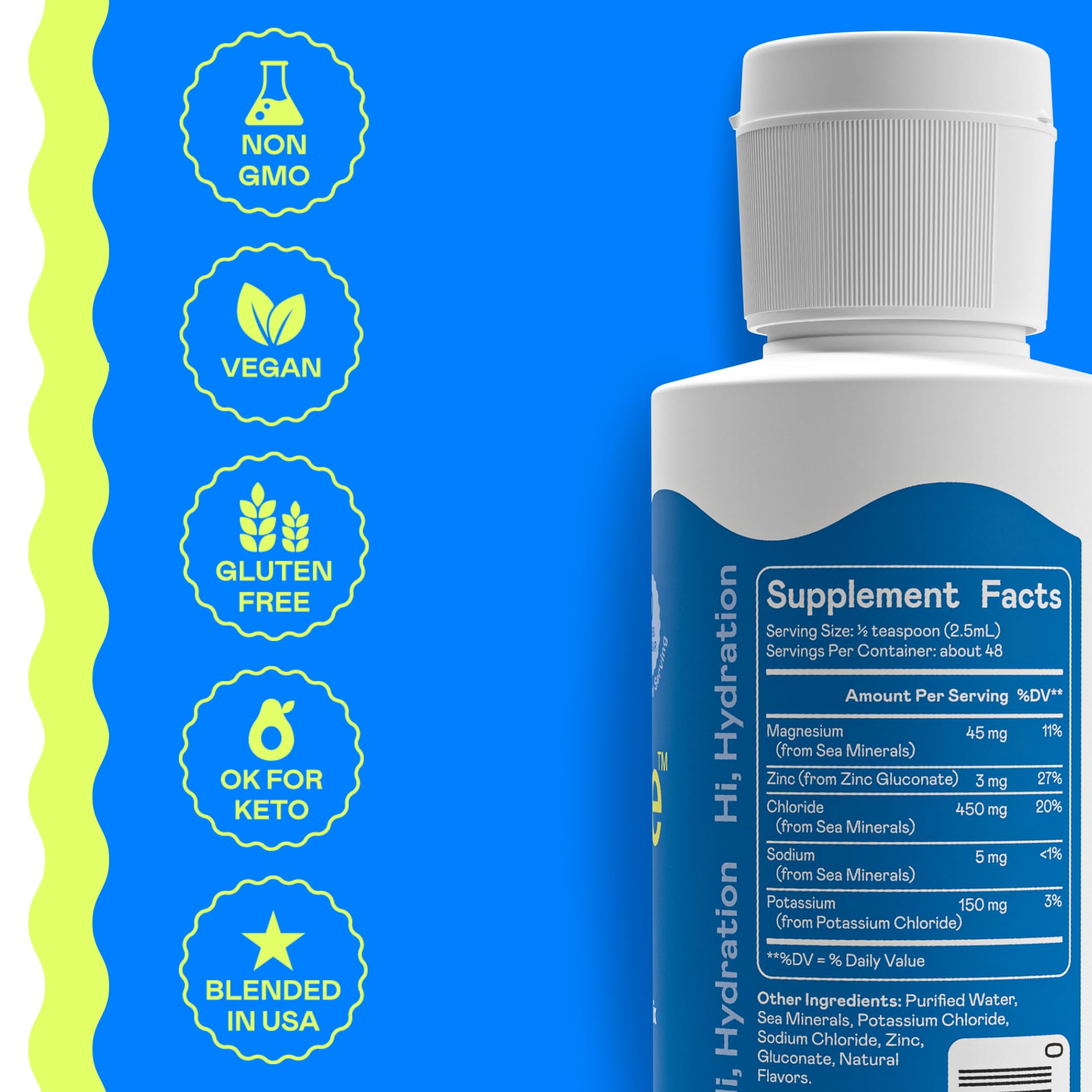 Hi-Lyte Low Sodium Electrolyte Supplement for Immune Support, Fasting and Rapid Hydration | 48 Servings | Magnesium, Potassium, Zinc | Unflavored Mineral Taste Drops
