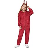 rrhss Girls Fleece Onesie Pajamas Kids Zip Up Hooded Blanket Sleeper with Pockets 5-14 Years