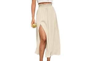 Avanova Women Slit Split High Waist Pleated Long Skirt Elastic Flowy Midi Skirt