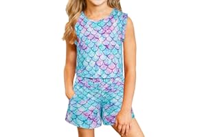 Kimoda Girls Jumpsuits Rompers Ruffle Sleeve Romper Shorts with Pockets Summer One Piece Playsuit Outfits for Girl 6-13 Years