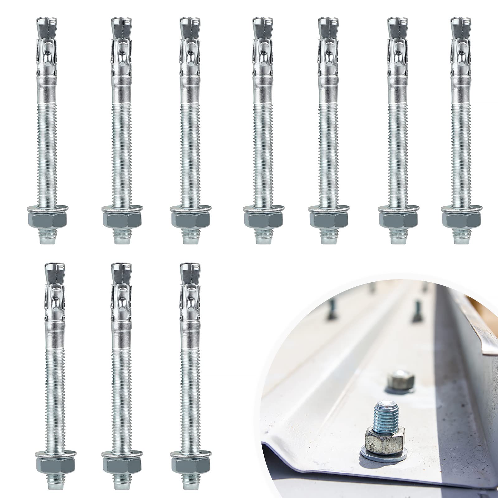 DBREAKS Heavy Duty Anchor Bolt M10 x 110 mm Galvanised Stainless Steel Includes Nut and Washer for Wall Construction Pack of 10