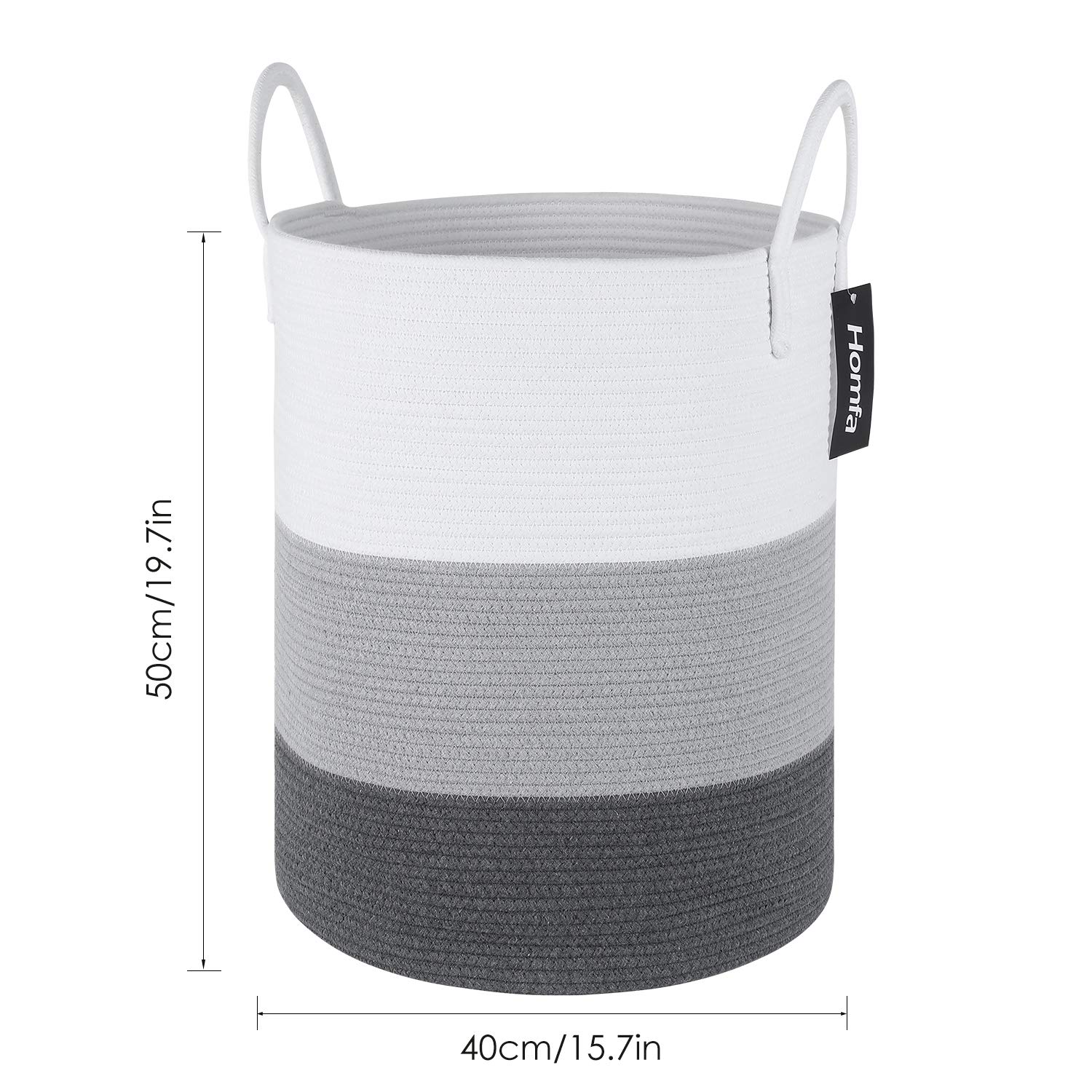 Homfa Wäschekorb 2er Set Aufbewahrungskorb aus Baumwollseil mit Griffen faltbar Weiß Grau