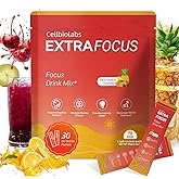 Nootropic Extra Focus Drink Mix, 30 Packs On-The-Go Sticks, Featuring Alpha-GPC, Lion's Mane & Rhodiola, Sugar-Free Packets Fruit Punch Clean Drink Mix