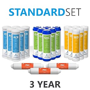 Express Water – Reverse Osmosis and Under Sink System Replacement Filter Set – 21 Filters with Carbon (GAC, ACB, PAC) Filters, Sediment (SED) Filters – 10 inch Standard Size Water Filters