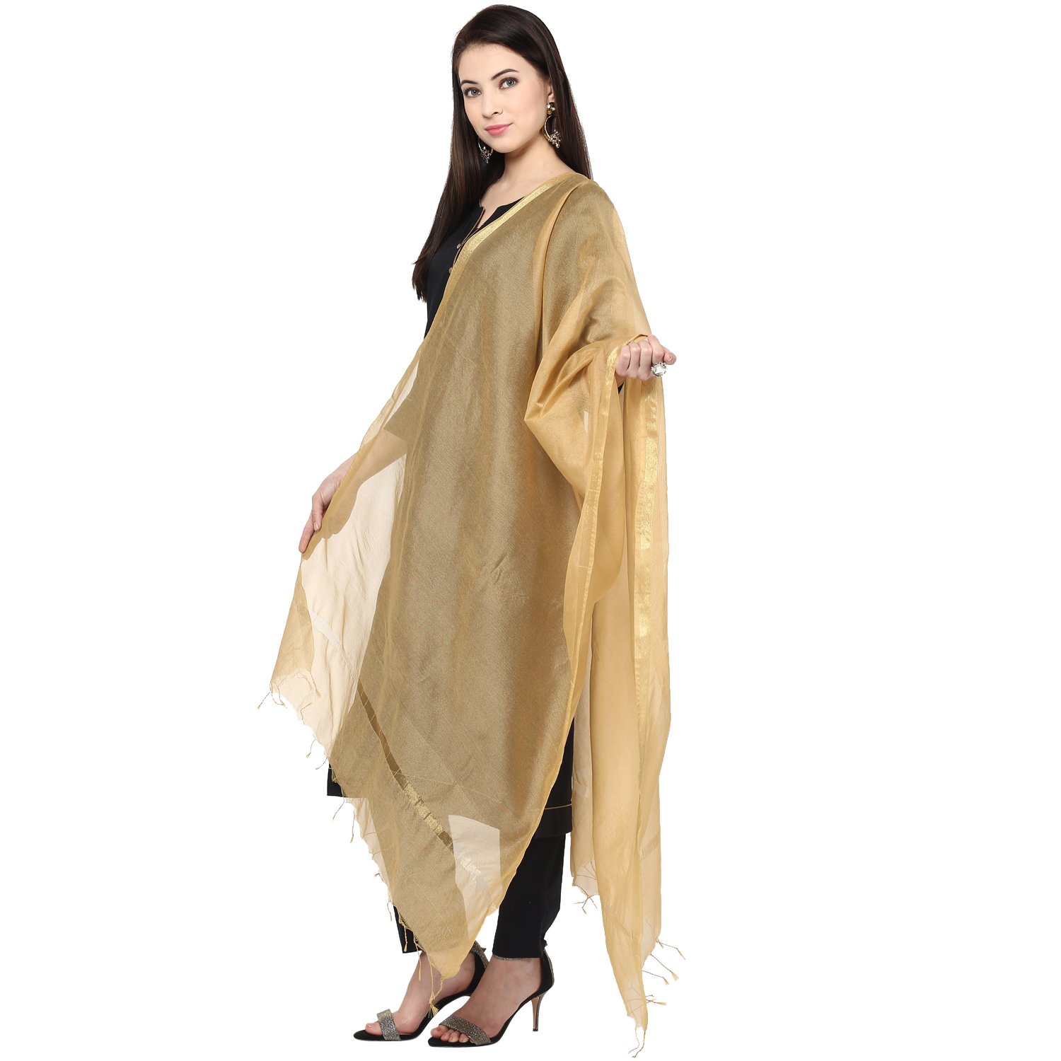 DUPATTA BAZAAR Women's Plain Silk Dupatta Free Size Beige โ image 1