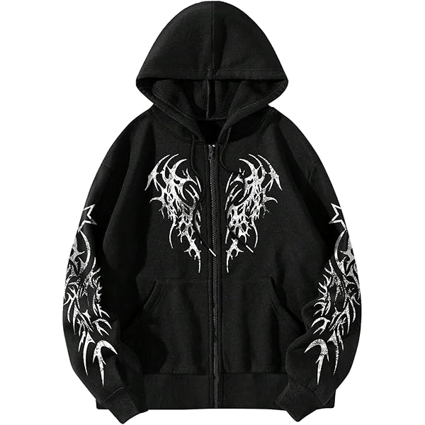 Kelabia Gothic Spider Web Graphic Hoodies Grunge Y2K Skeleton Zip