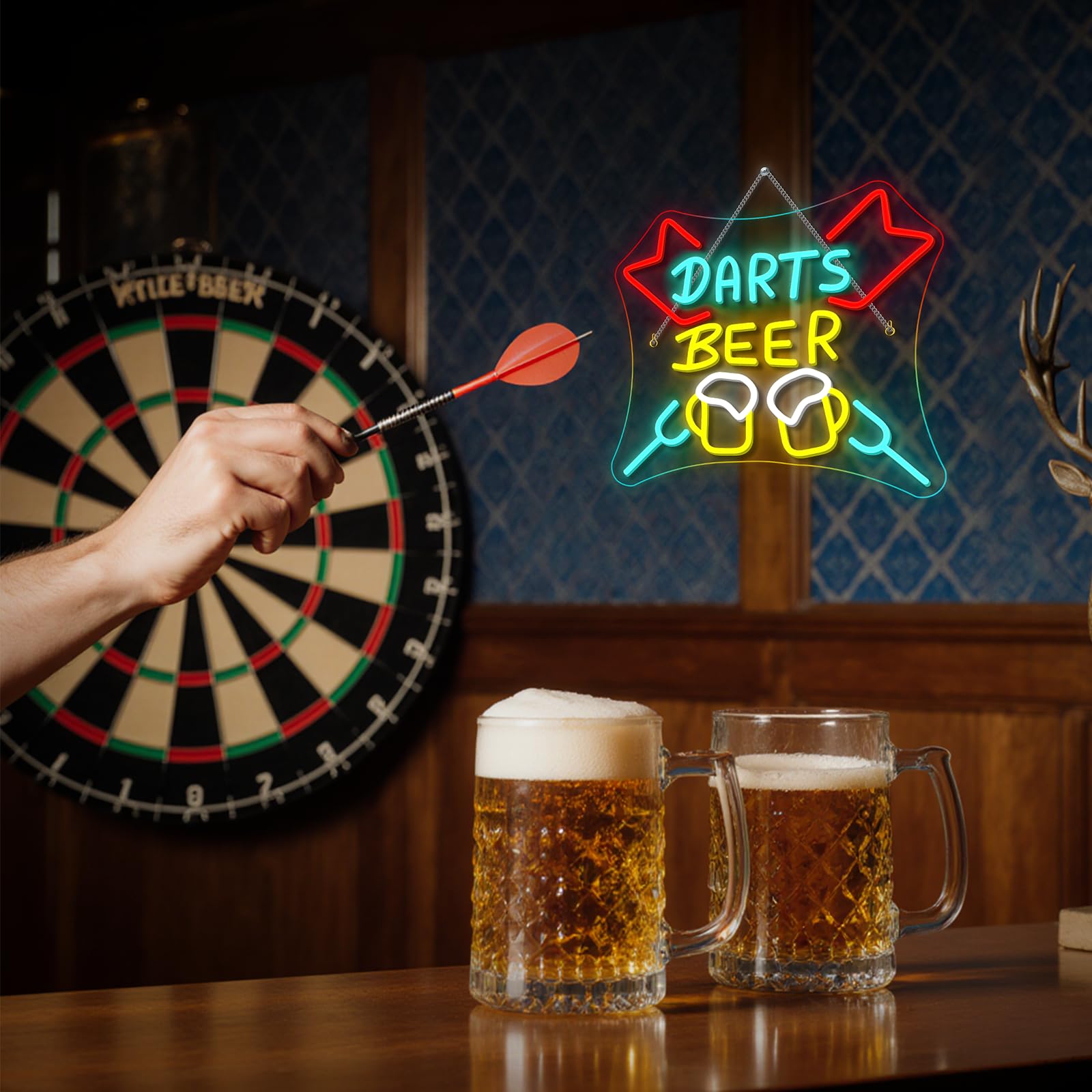SIGNSHIP Dart Neon Schild Dimmbar Darts Bar Led Schild USB Schnittstelle Dart Neon Sign Darts Game Led Schild für Wand,Leuchtreklame für Spielzimmer Kneipe Heim Bar Club Männerhöhle Party Dekor 2