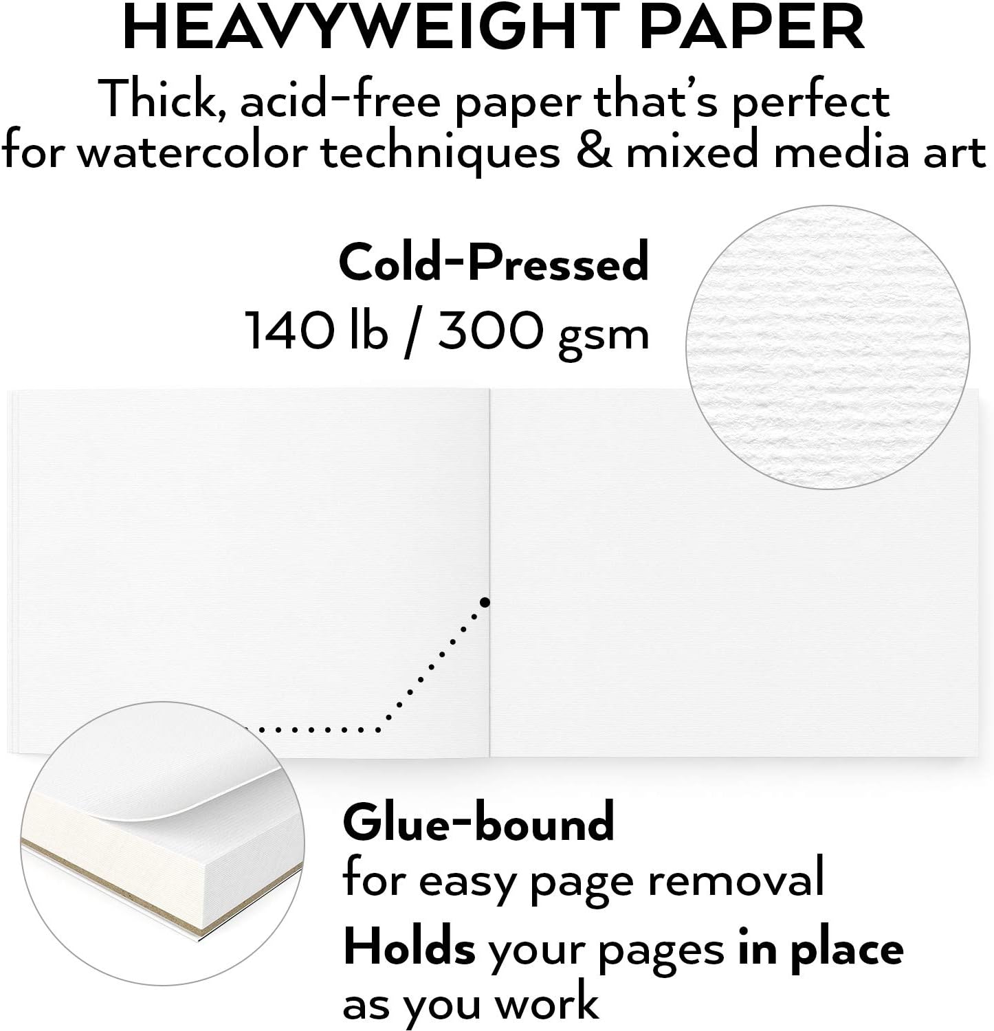 ARTEZA Watercolor Paper 9x12 Inch, Pack of 2, 64 Sheets (140lb/300gsm), Cold Pressed Art Sketchbook Pad for Painting & Drawing, Wet, Mixed Media: Arts, Crafts & Sewing