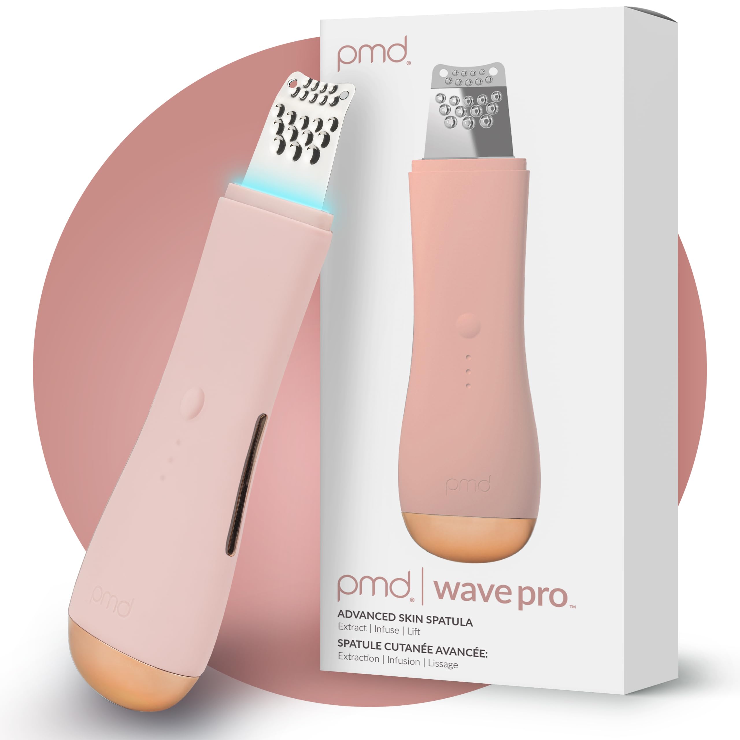 Photo 1 of PMD Wave Pro Skin Spatula, Professional-Grade Facial Skin Care Products, Blackhead Remover Tools with SonicGlow, E-Wave, Clear Pores, Blackheads and Whiteheads, Blush