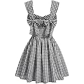 Floerns Women's Plaid Ruched Bust Sleeveless Vintage Bowknot Pleated Short Dresses