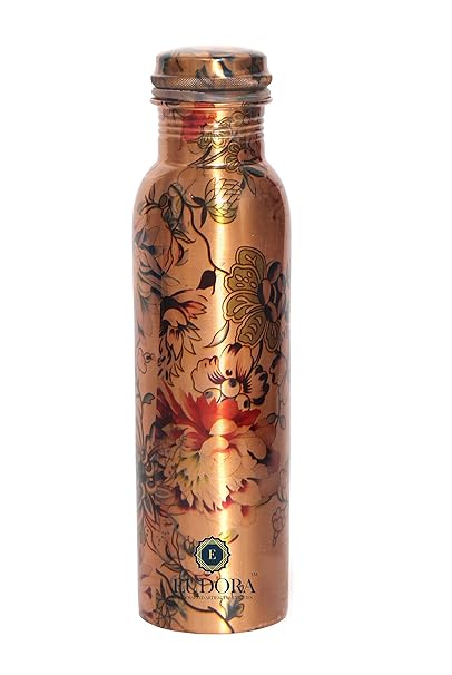 EUDORA Copper Designer Leakproof, Jointless, Seamless Antique Matte Finish Water Bottle, 1L/1000ml/27x7.5cm(Golden, UK0041)