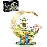 HUNKING Cherry Blossom Tree Building Set for Adults Teens, LED Moon Palace Building Blocks Micro Japanese Sakura Tree House Bricks Mini Cherry Bonsai Tree Architecture Sets, for Kids 8+