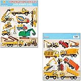 JesPlay Construction Vehicles Static Window Clings - 2 Sheets of Vinyl Window Stickers for Kids - Trucks, Bulldozers, Cranes 